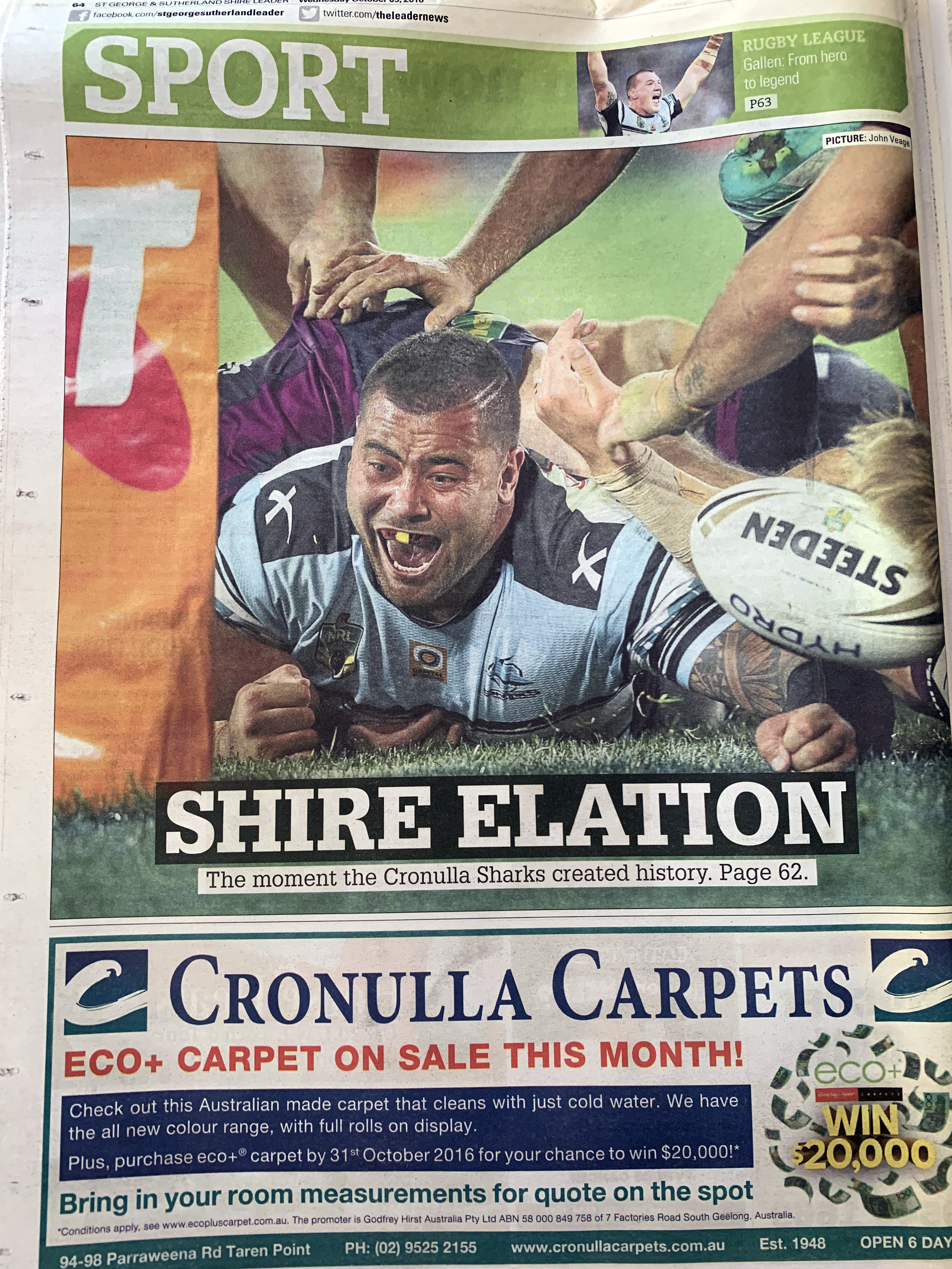 Shire Elation - The Leader back page, Premiers edition