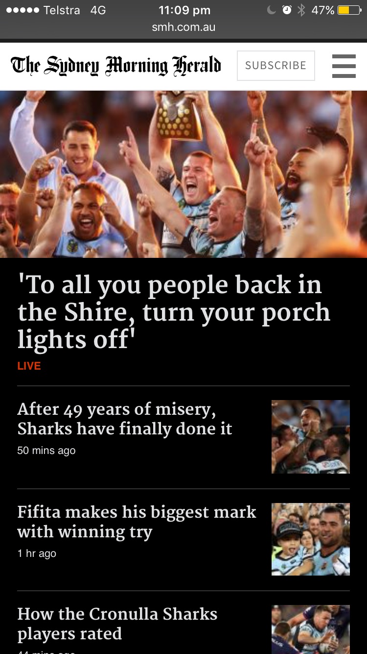 Sydney Morning Herald website front page